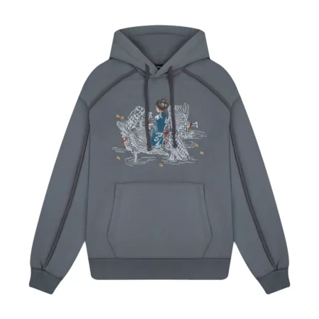 "sashiko" Hoodie grey
